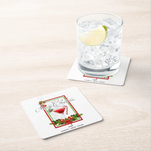 Weihnachtscocktail Watercolor Art Rechteckiger Pappuntersetzer (Vor Ort)