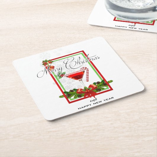 Weihnachtscocktail Watercolor Art Rechteckiger Pappuntersetzer (angewinkelt)