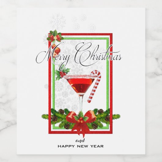 Weihnachtscocktail Watercolor Art Weinetikett (Einzelnes Label)