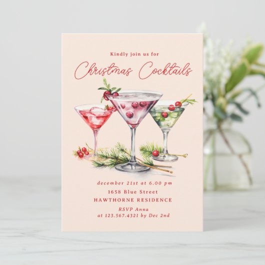 Weihnachtscocktail's Elegantes Party Einladung (Stehend Vorderseite)