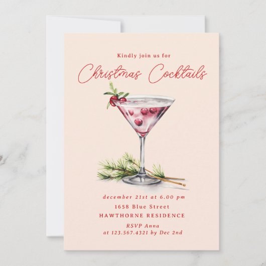 Weihnachtscocktail's Elegantes Party Einladung (Vorderseite)