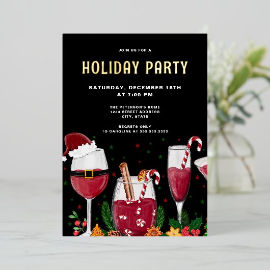 Weihnachtscocktails Feiertag Party Real Gold Folieneinladung (Stehend vorne)