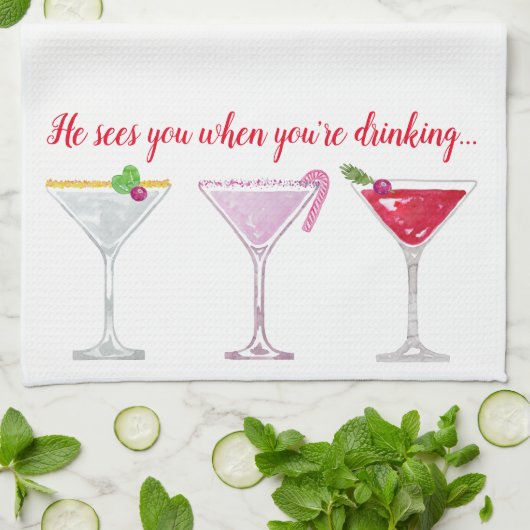 Weihnachtscocktails Humorisches Zitat Geschirrtuch (Gefaltet)