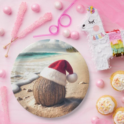 Weihnachtscoconut mit Weihnachtsmannmütze Pappteller (Party)