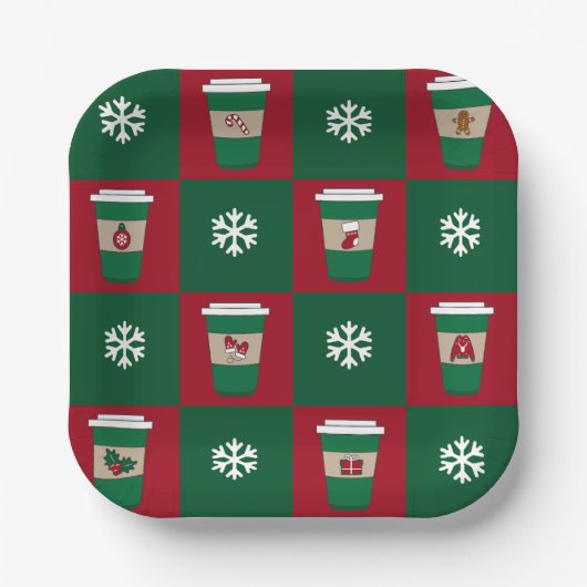 Weihnachtscoffes Schneeflocken Urlaub Gefallen Pappteller (Vorderseite)