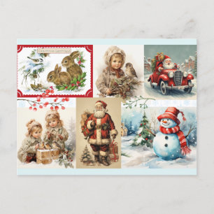 Weihnachtscollage im Vintage-Stil mit Santa und Ki Feiertagspostkarte