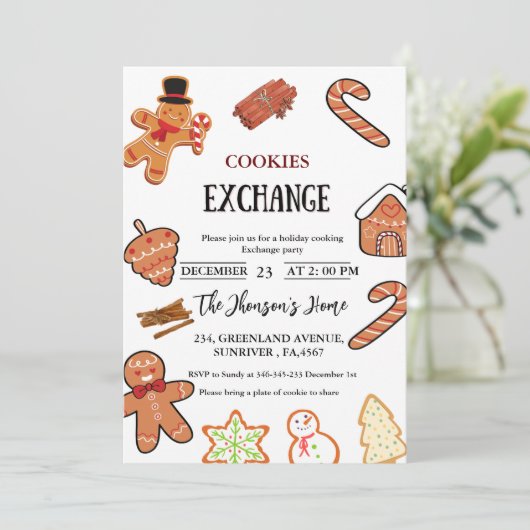 Weihnachtscookies tauschen Party Einladung aus (Stehend Vorderseite)