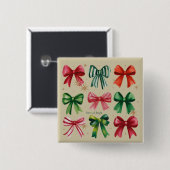Weihnachtscoquettes Red Green Bow Xmas Season Girl Button (Vorne & Hinten)