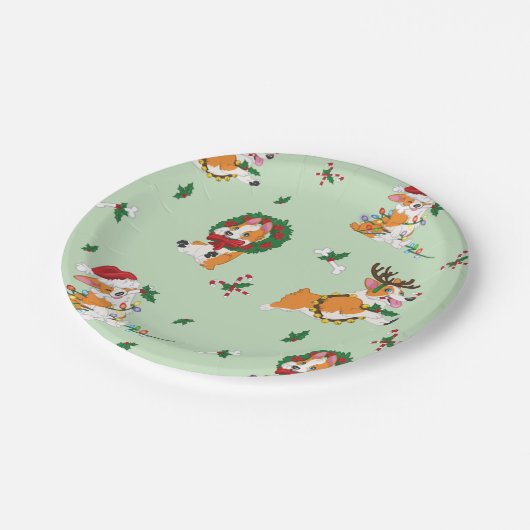 Weihnachtscorgi-Papier-Teller Pappteller (Schrägansicht)