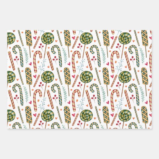 Weihnachtscreme, Berries und Süßigkeiten Geschenkpapier Set (Vorderseite 3)