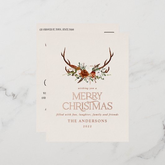 Weihnachtscreme, botanisch-elegante Junggebirge Folien Feiertagspostkarte (Vorderseite/Rückseite)