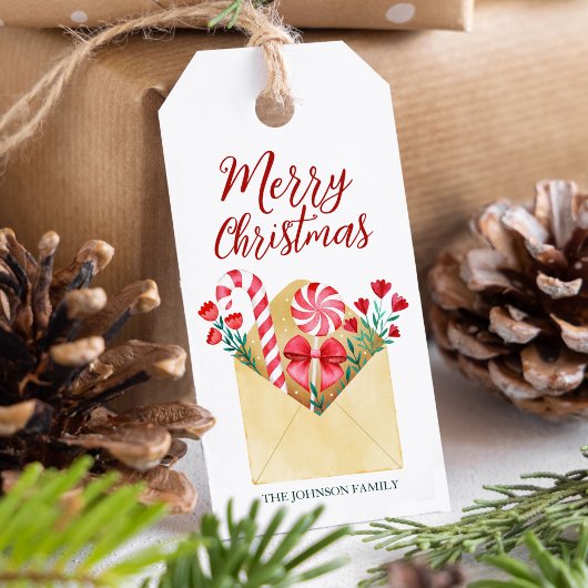 Weihnachtscreme Candy Cane und Florals Geschenkanhänger