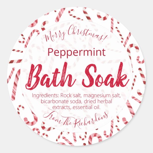 Weihnachtscreme Cane Bath Bomb Salzsoak Labels Runder Aufkleber (Vorderseite)