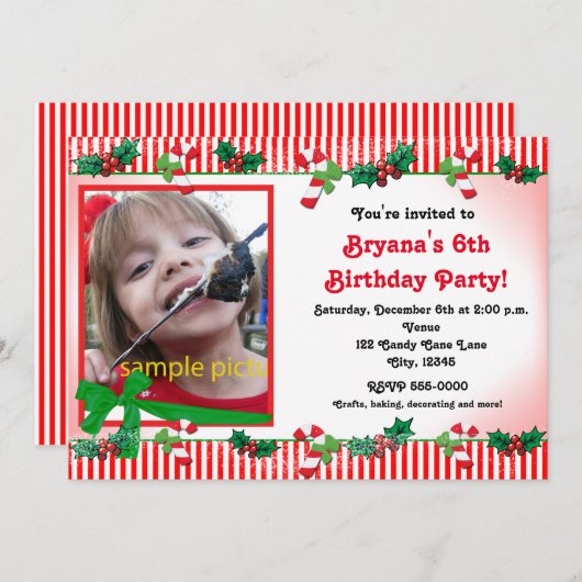 Weihnachtscreme Cane Custom Foto Party Einladung (Vorne/Hinten)