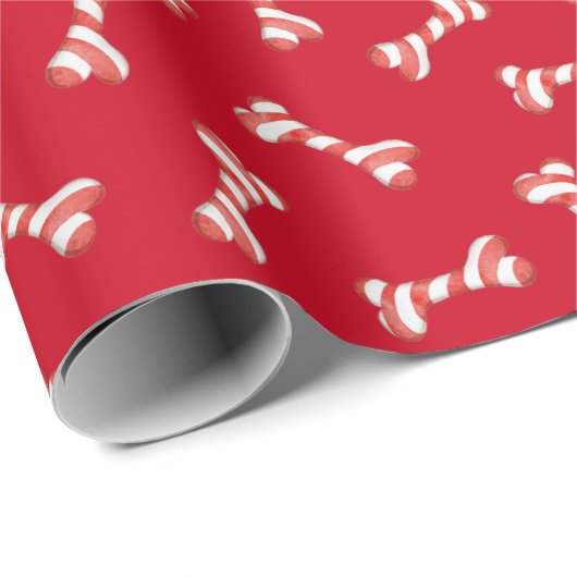 Weihnachtscreme Cane Dog Knochen Geschenkpapier (Rolleneckpunkt)
