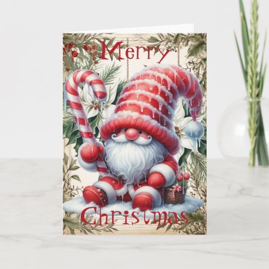 Weihnachtscreme Cane Icing Gnome Karte (Vorderseite)