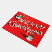 Weihnachtscreme Cane und Snowman Doormat Fußmatte (Schrägansicht)
