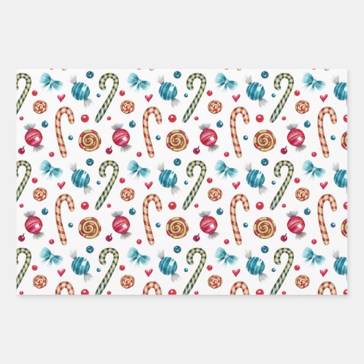 Weihnachtscreme Cane und Süßigkeiten Geschenkpapier Set (Vorderseite 3)