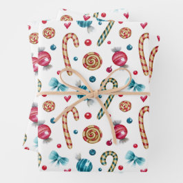 Weihnachtscreme Cane und Süßigkeiten Geschenkpapier Set