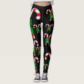 Weihnachtscreme Canes Green Bow Leggings (Vorderseite)