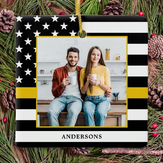Weihnachtscreme Custom Foto Thin Gold Line vertrei Keramikornament