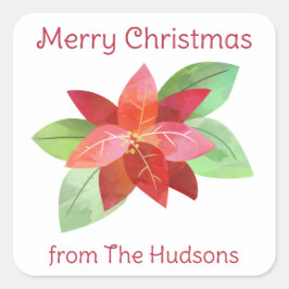 Weihnachtscreme in Aquarellfarbe Poinsettia Aufkle Quadratischer Aufkleber