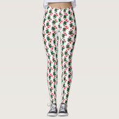 Weihnachtscreme-Muster mit grünen Bögen Leggings (Vorderseite)