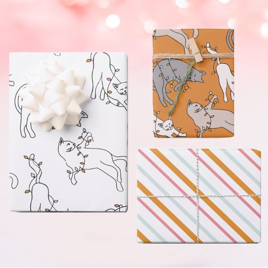 Weihnachtscreme Pink Geschenkpapier Set