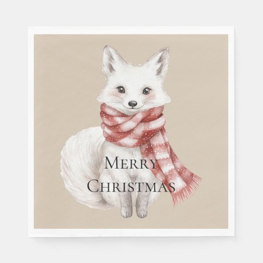 Weihnachtscreme Red White Peppermint Fox Serviette (Vorderseite)