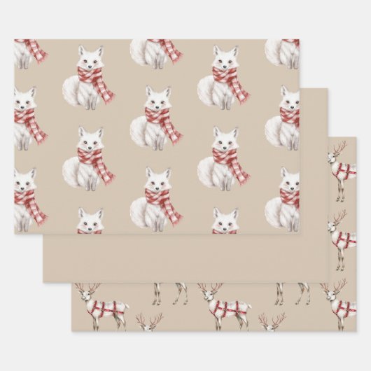Weihnachtscreme Roter Peppermint Fox Deh Geschenkpapier Set (Set)
