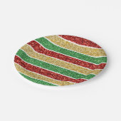 Weihnachtscreme Streifen Rot Grün Golden Yellow Pappteller (Schrägansicht)