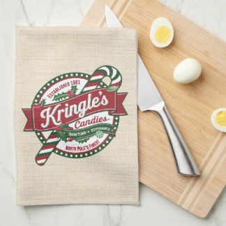 Weihnachtscreme und Candy Cane Shop Geschirrtuch