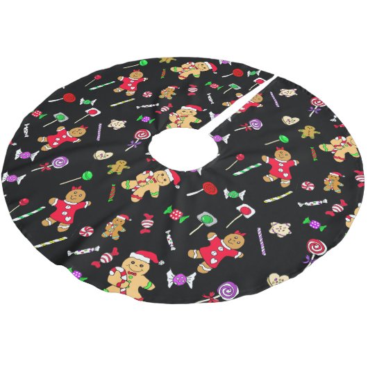 Weihnachtscreme und Lebkuchen Männer Polyester Weihnachtsbaumdecke (Schrägansicht)