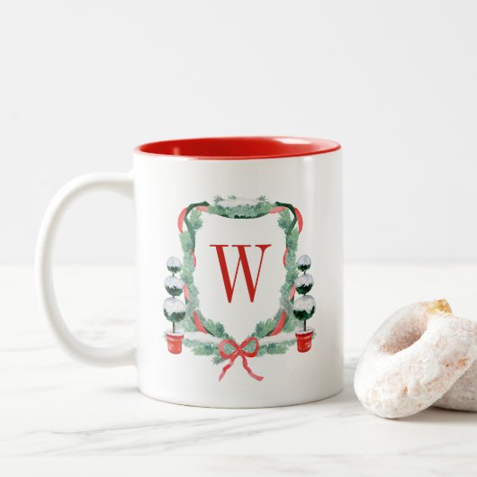 Weihnachtscreme-Wappen Zweifarbige Tasse (Mit Donut)