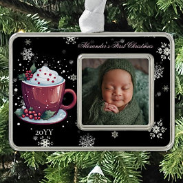 Weihnachtscup Hot Chocolate Baby Foto Persönlich Rahmen-Ornament Silber