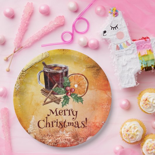 Weihnachtscup Orange Holly Berry Cinnamon Gruß Pappteller (Party)