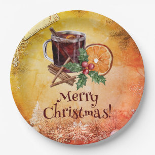 Weihnachtscup Orange Holly Berry Cinnamon Gruß Pappteller