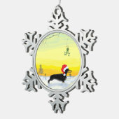 Weihnachtsdachshund Schneeflocken Zinn-Ornament (Rechts)