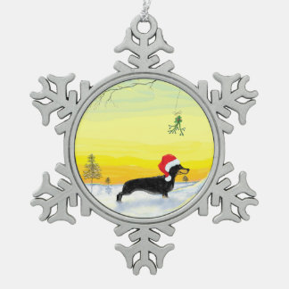 Weihnachtsdachshund Schneeflocken Zinn-Ornament