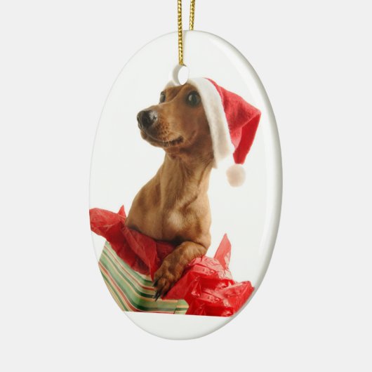 WeihnachtsDackel-Verzierung Keramikornament (Links)