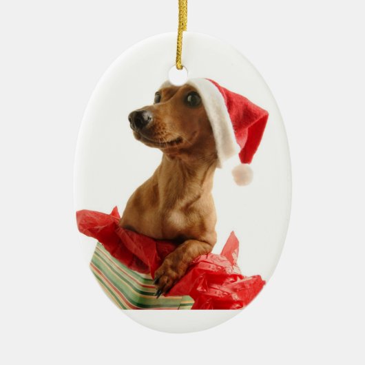 WeihnachtsDackel-Verzierung Keramikornament (Vorne)