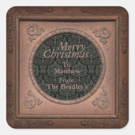 WeihnachtsDamaske Vintag Frame Square Sticker