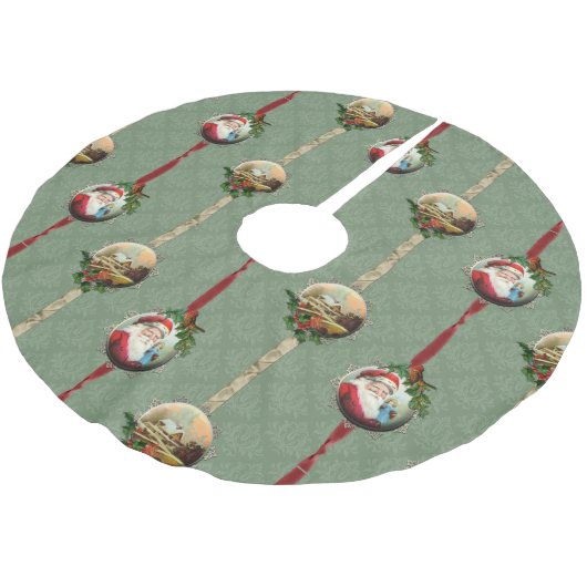 WeihnachtsDamaskus und Ribbons Polyester Weihnachtsbaumdecke (Schrägansicht)