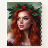 Weihnachtsdame mit Holly Blätter Spiral Notebook Notizblock (Rückseite)