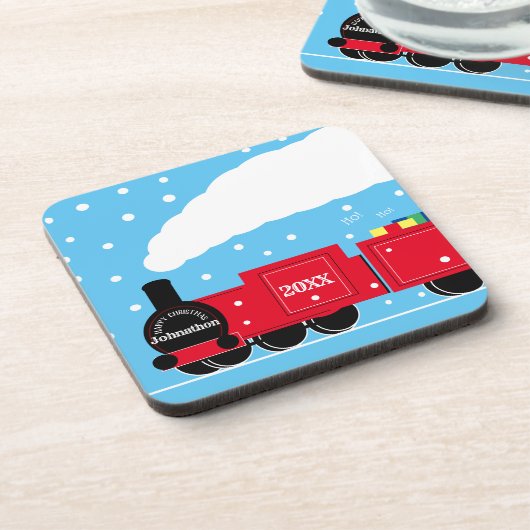 Weihnachtsdampf-Zug im Schnee Getränkeuntersetzer (Linke Seite)