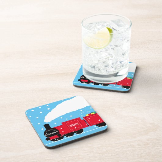 Weihnachtsdampf-Zug im Schnee Getränkeuntersetzer (Rechte Seite)