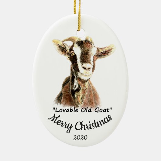 Weihnachtsdatum anpassbarer lustiger alter Ziegenb Keramik Ornament (Hinten)