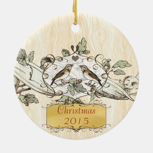 Weihnachtsdatum Familie Foto Vintag Bird Keramik Ornament (Hinten)
