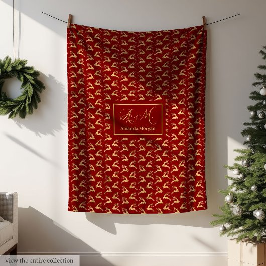 Weihnachtsdecke Elegantes Rot-Gold-Design Fleecedecke