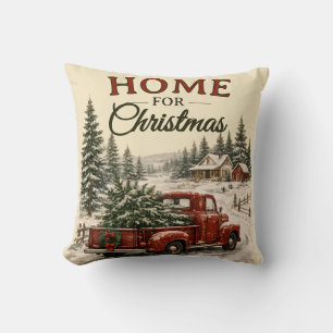 Weihnachtsdeko-Kissen mit rotem Lastwagen 'Zuhause Kissen